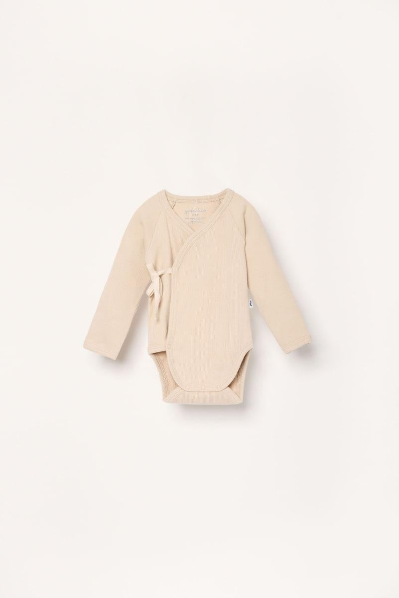 Organic Ribbed Wrap Bodysuit - Sand