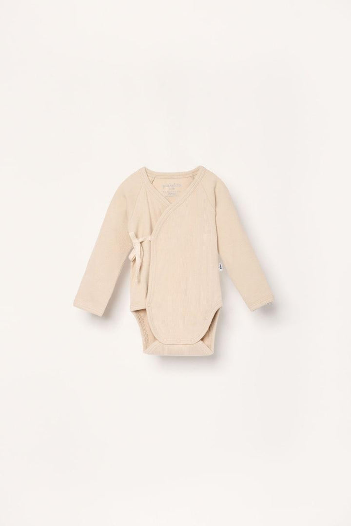 Organic Ribbed Wrap Bodysuit - Sand