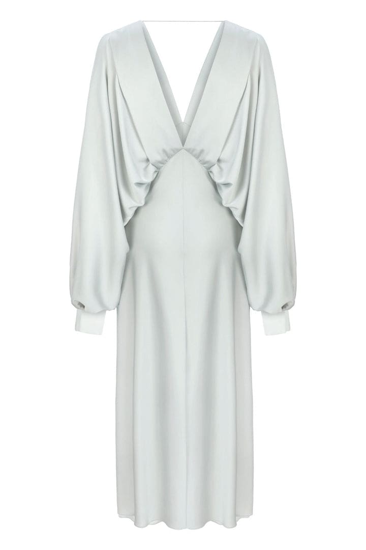 Mila V Neck Satin Dress - Silver