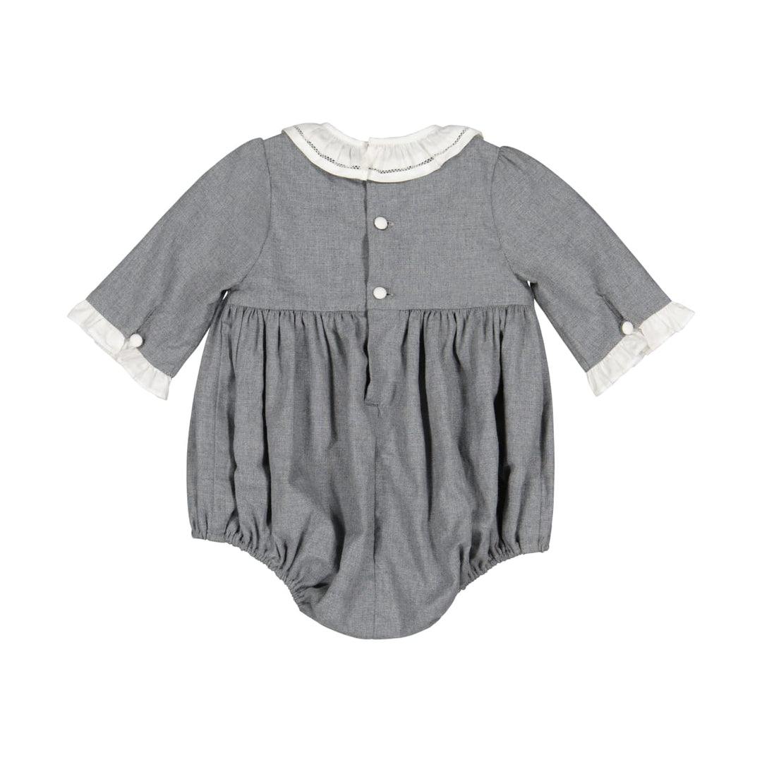Heidi Long Sleeve Smocked Bubble Romper - Grey Winter
