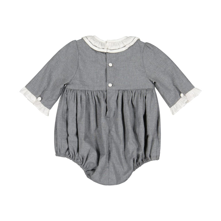 Heidi Long Sleeve Smocked Bubble Romper - Grey Winter