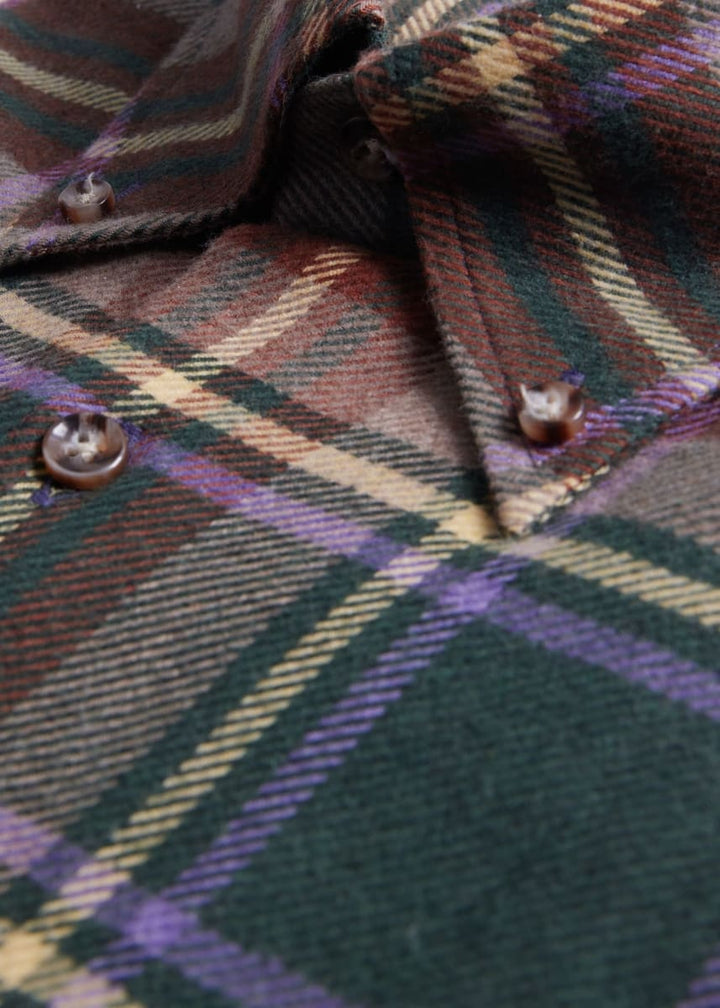 Flannel Plaid Sport Shirt - Olive/Brown