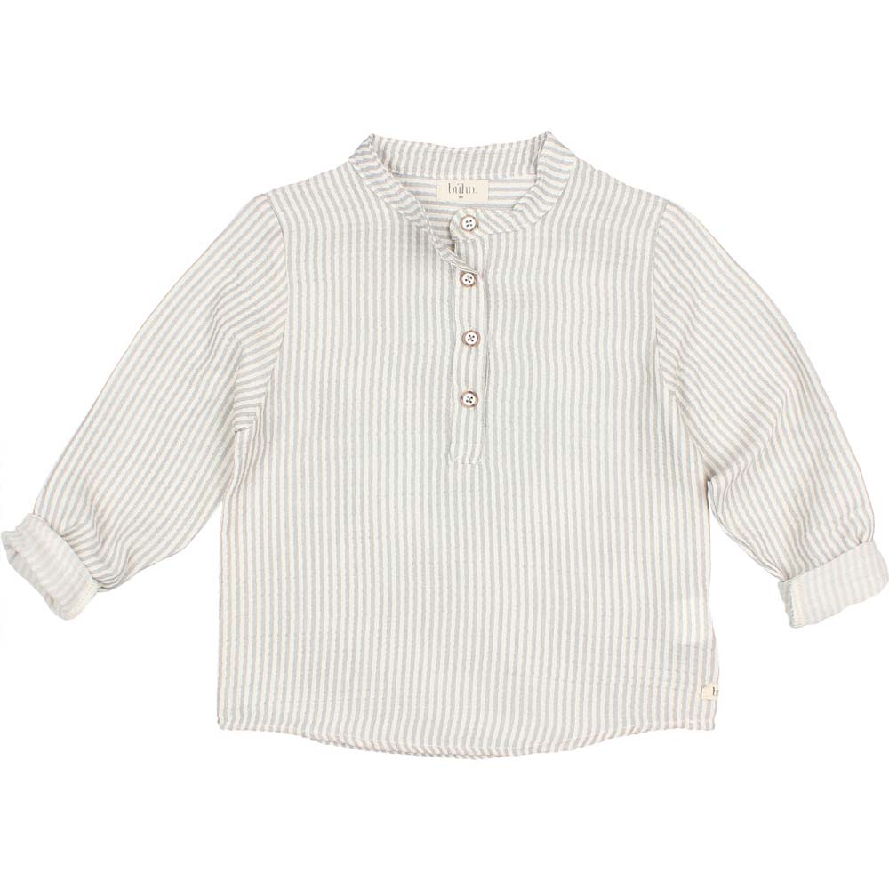 Half Button Stripes Shirt - Light Grey