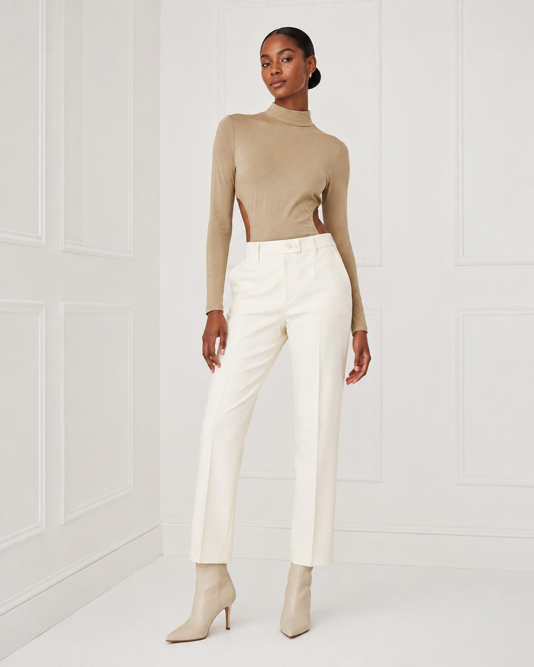 Turtleneck Cut Out Bodysuit - Khaki