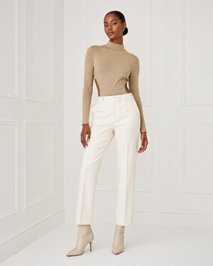 Turtleneck Cut Out Bodysuit - Khaki
