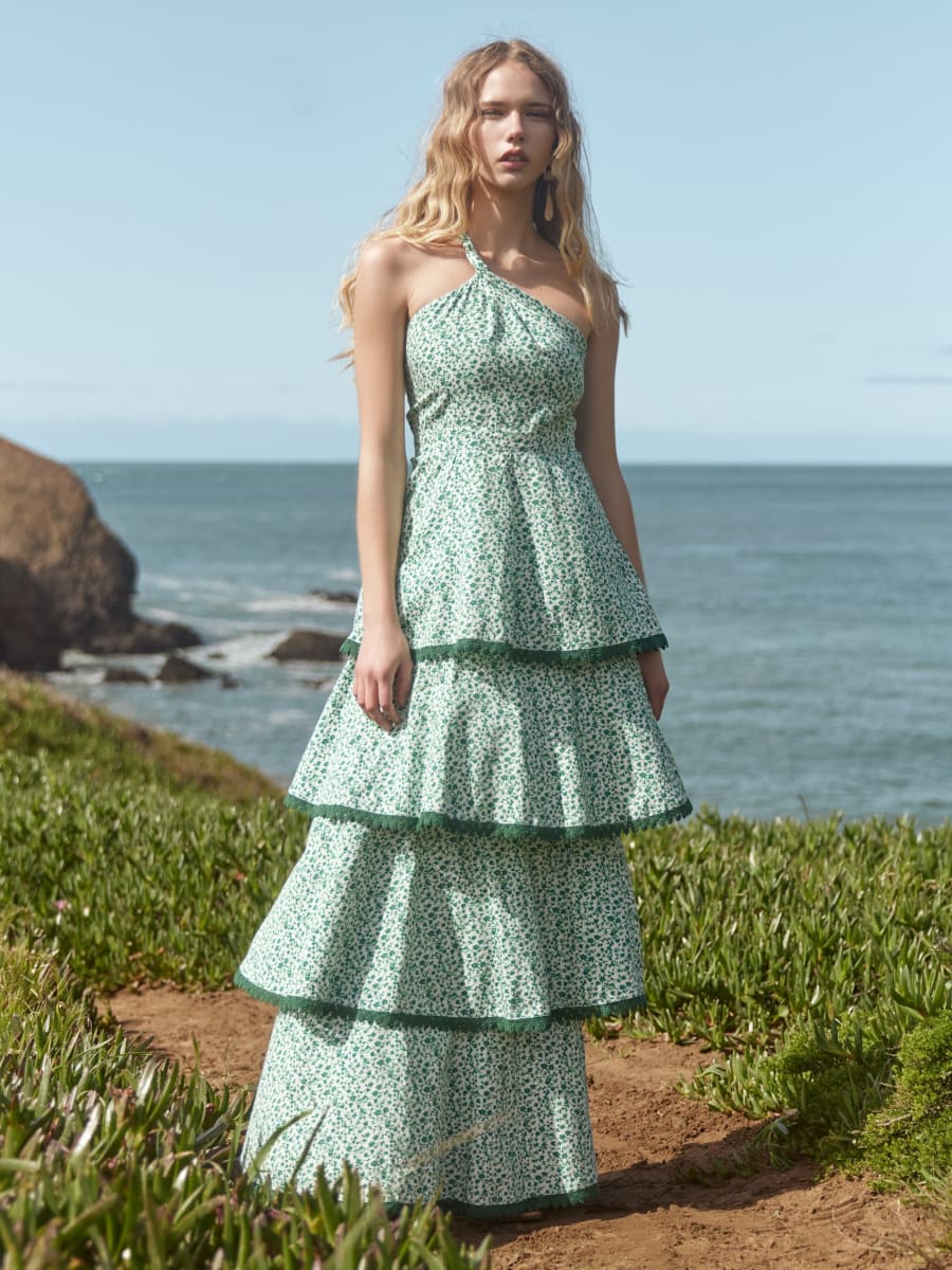 Emma Tiered Dress - Ivory/Grassy Knoll Ditsy Floral