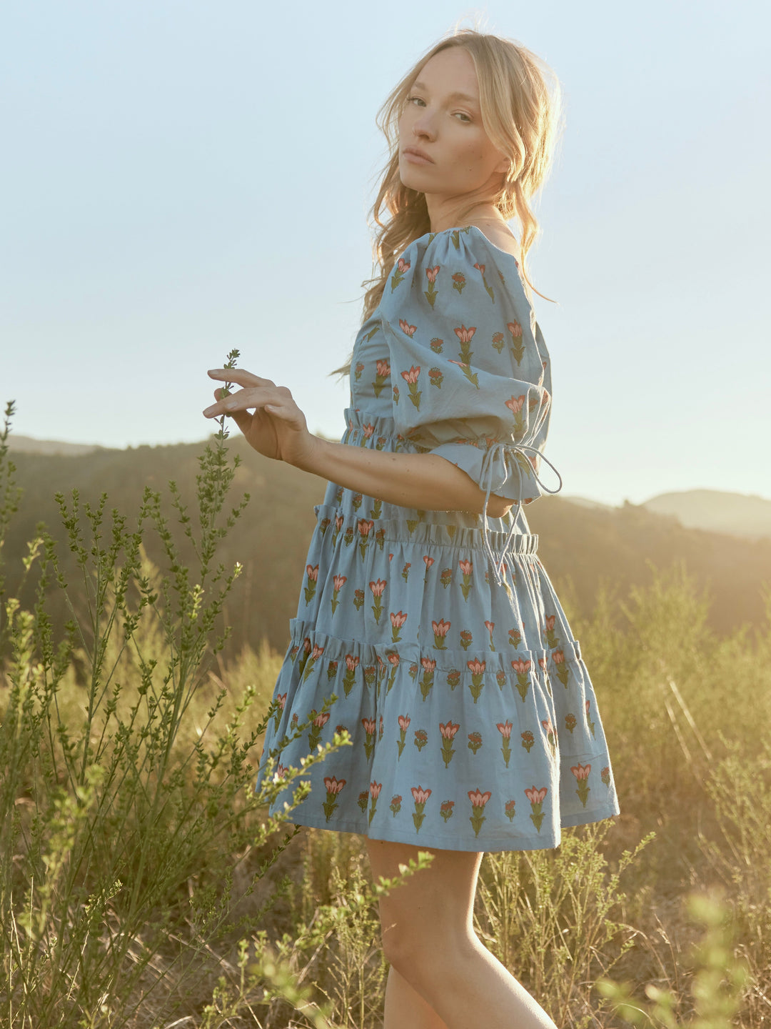 Julia Puff Sleeve Mini Dress - French Blue/Punch Blossom Floral