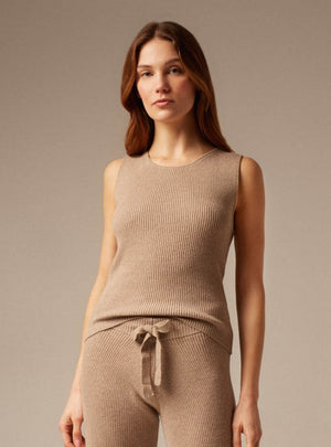 Lola | Cashmere Ribbed Tank Top - Sand