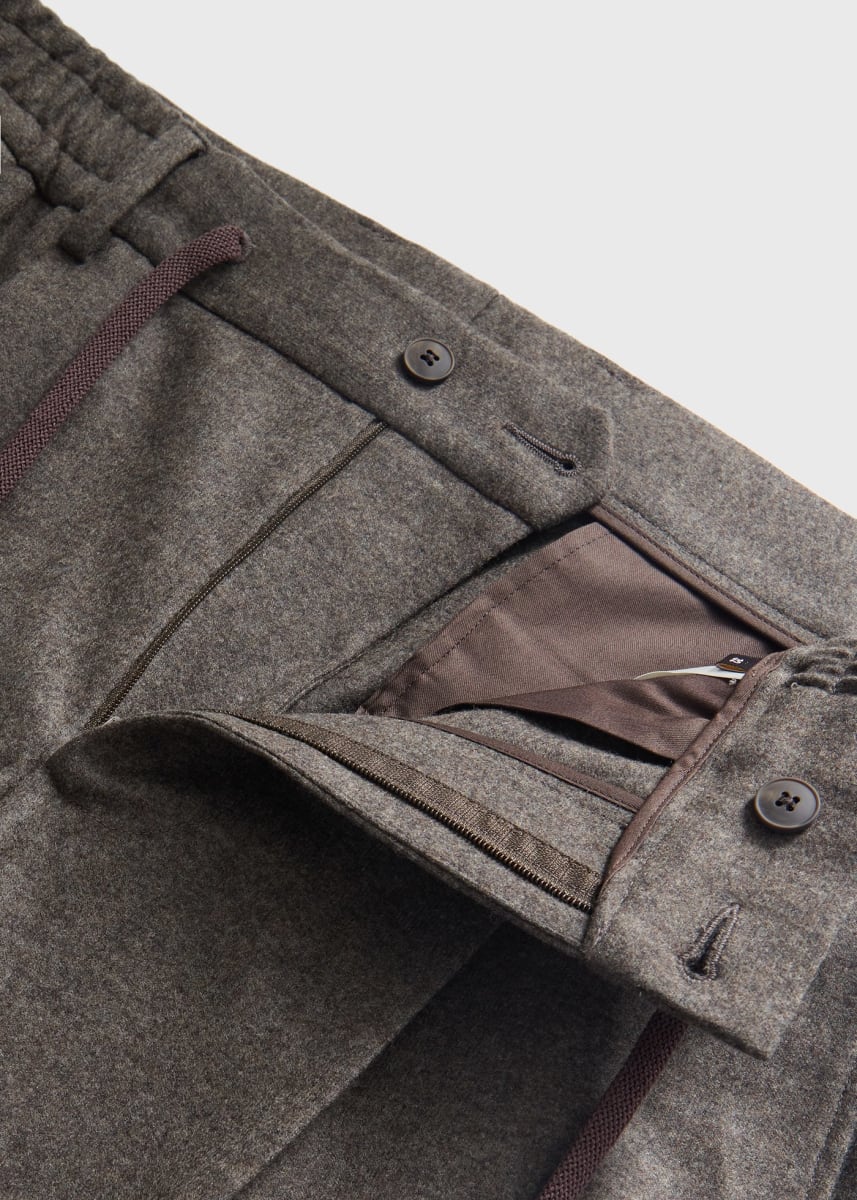 Wool Flannel Drawstring Trouser - Mink