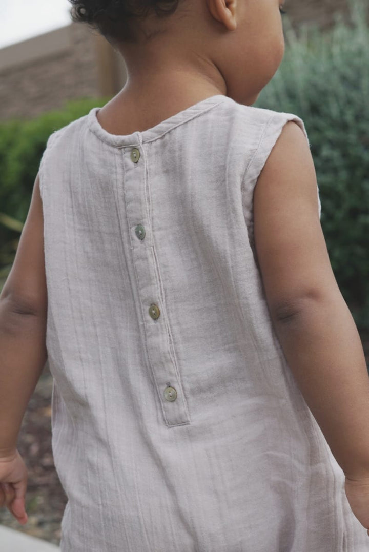 Muslin Cotton Neutral Sleeveless Jumpsuit - Pewter