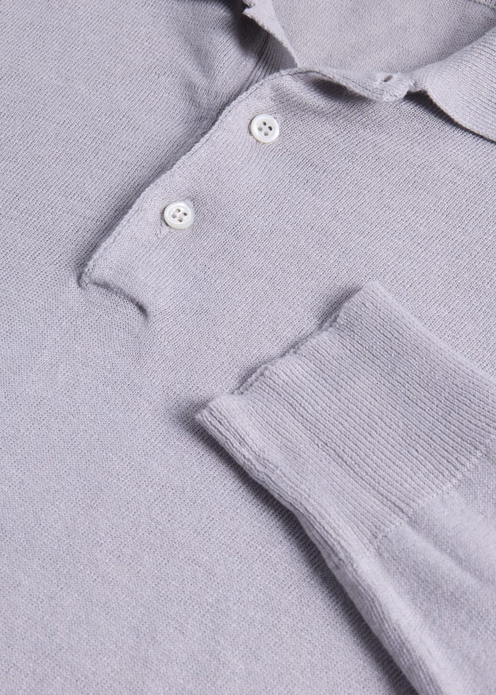 Linen & Cotton Long Sleeve Polo - Light Silver
