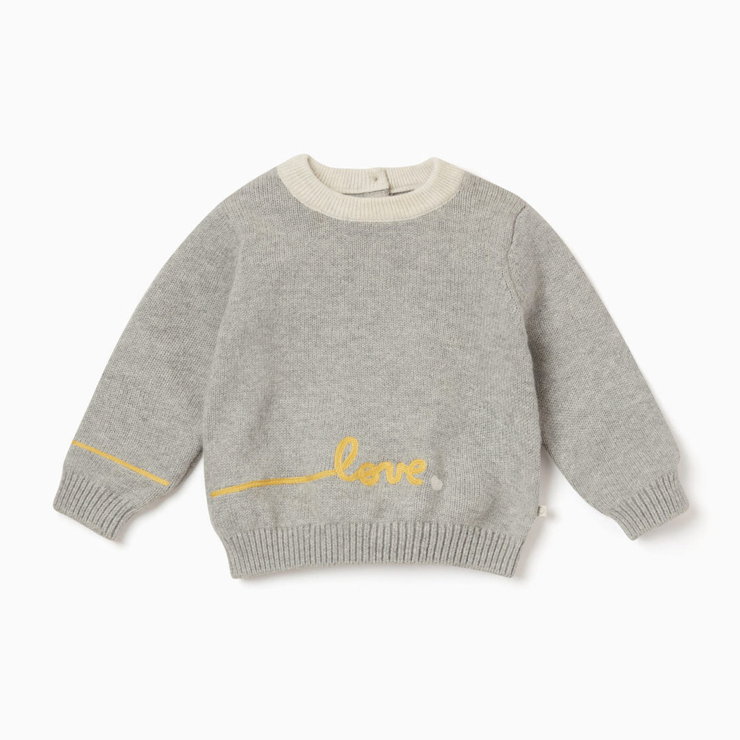 Knitted Slogan Jumper - Grey