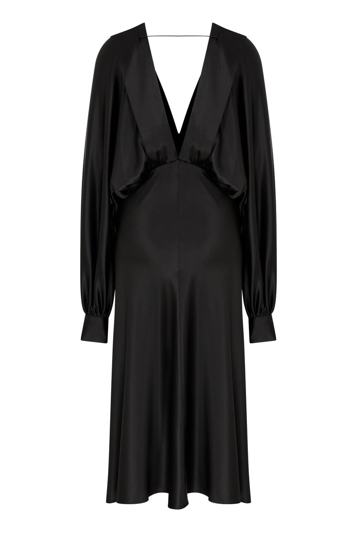 Mila V Neck Satin Dress - Black