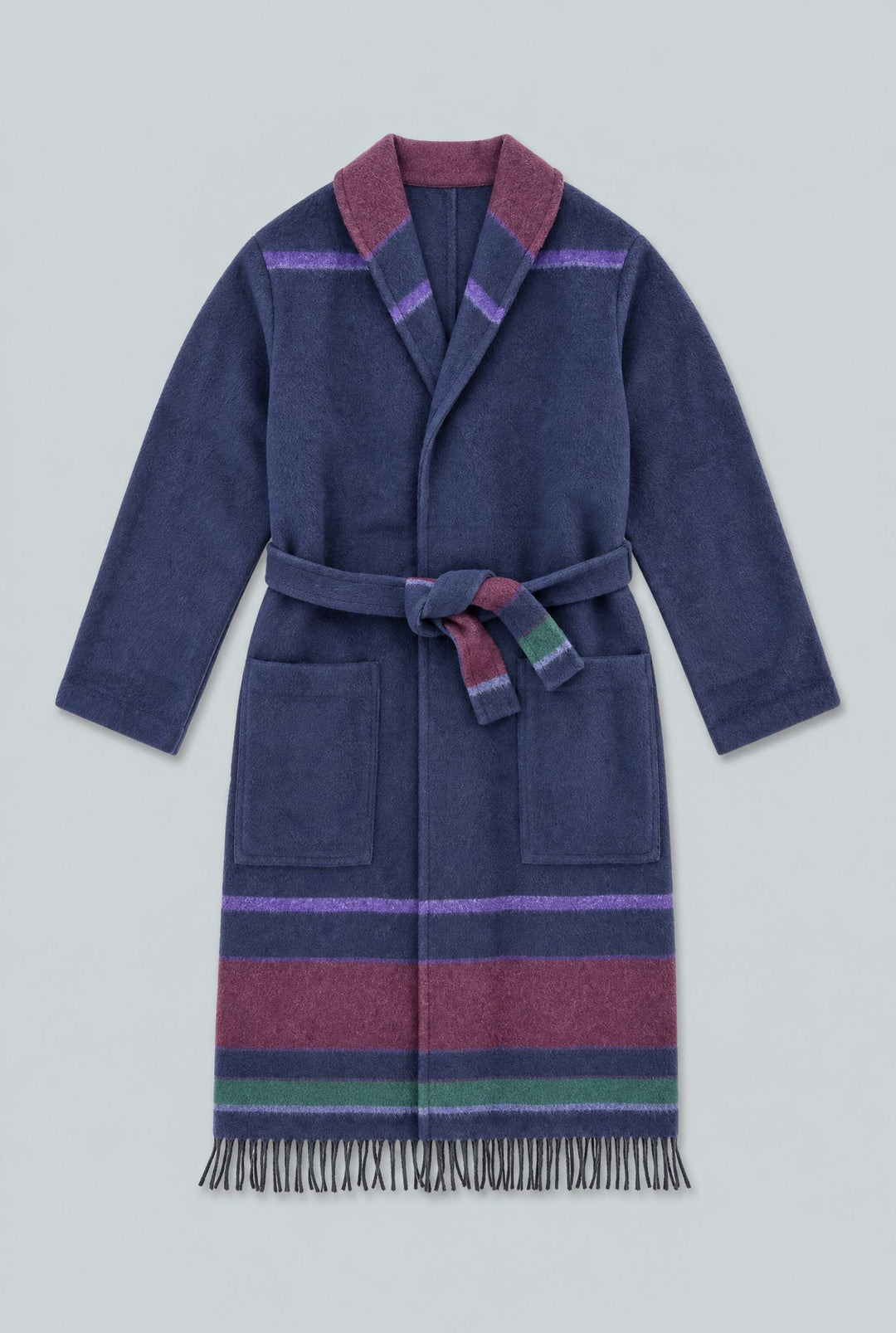 Fringe Robe Coat - Navy Combo
