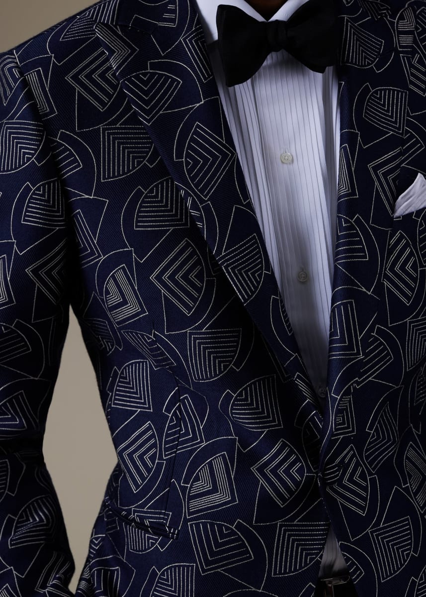 Wool & Silk Deco Dinner Jacket - Navy