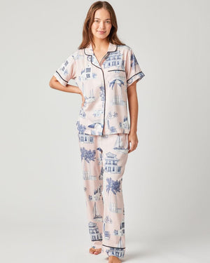 Florida Toile Pajama Pants Set - Pink Navy