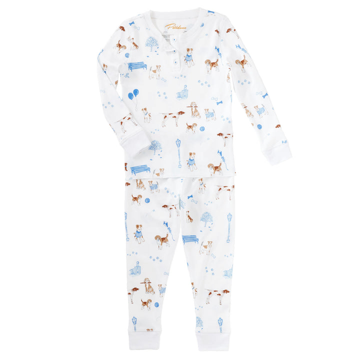 Long Sleeve Pyjama Set - Blue Pawprints in the Park