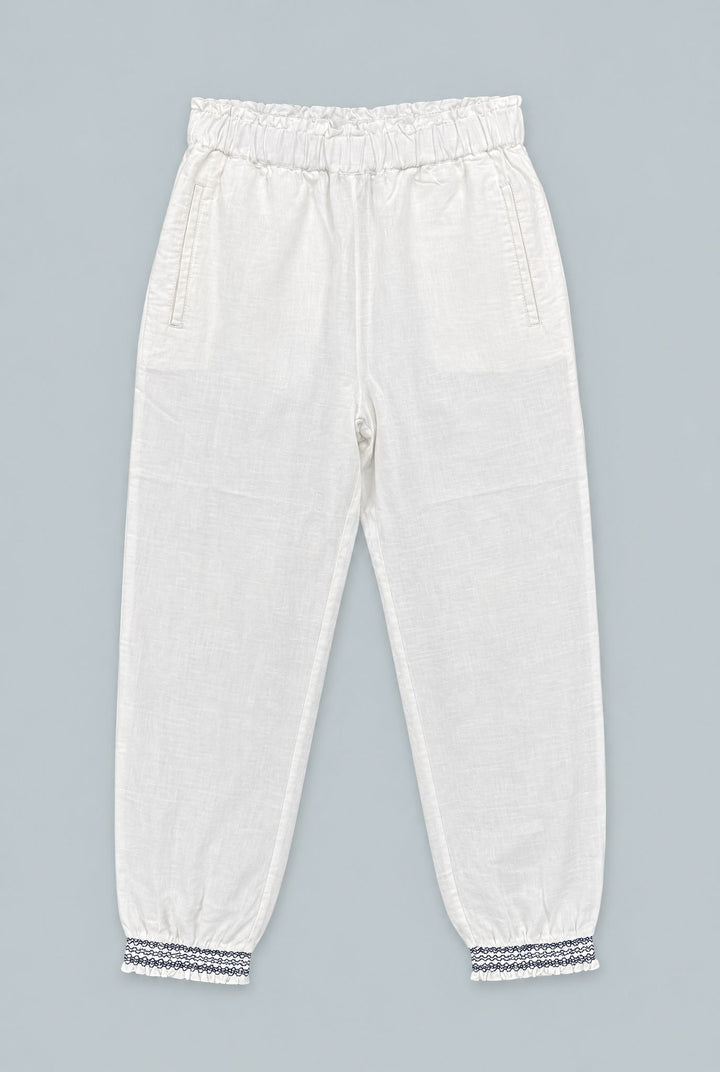 Smocked Joggers - White