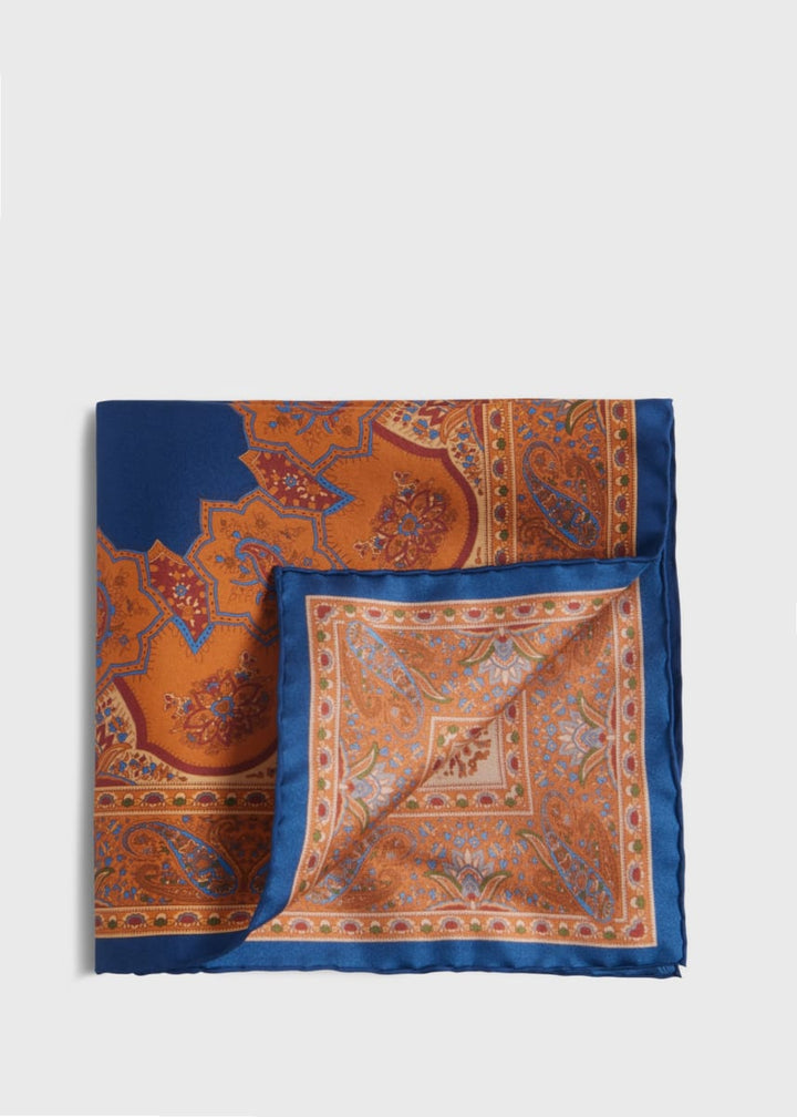 Silk Twill Paisley Pocket Square - Royal Blue