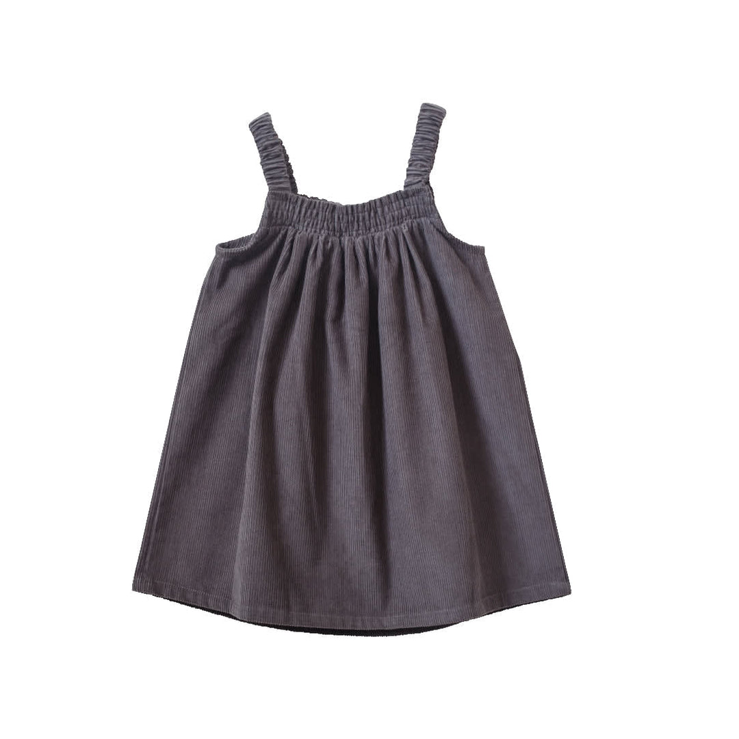 Toddler Pinafore Corduroy Dress With Embroidery - Gray & White