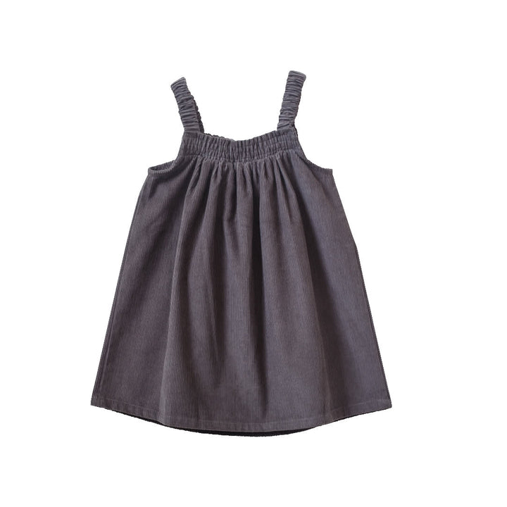 Toddler Pinafore Corduroy Dress With Embroidery - Gray & White