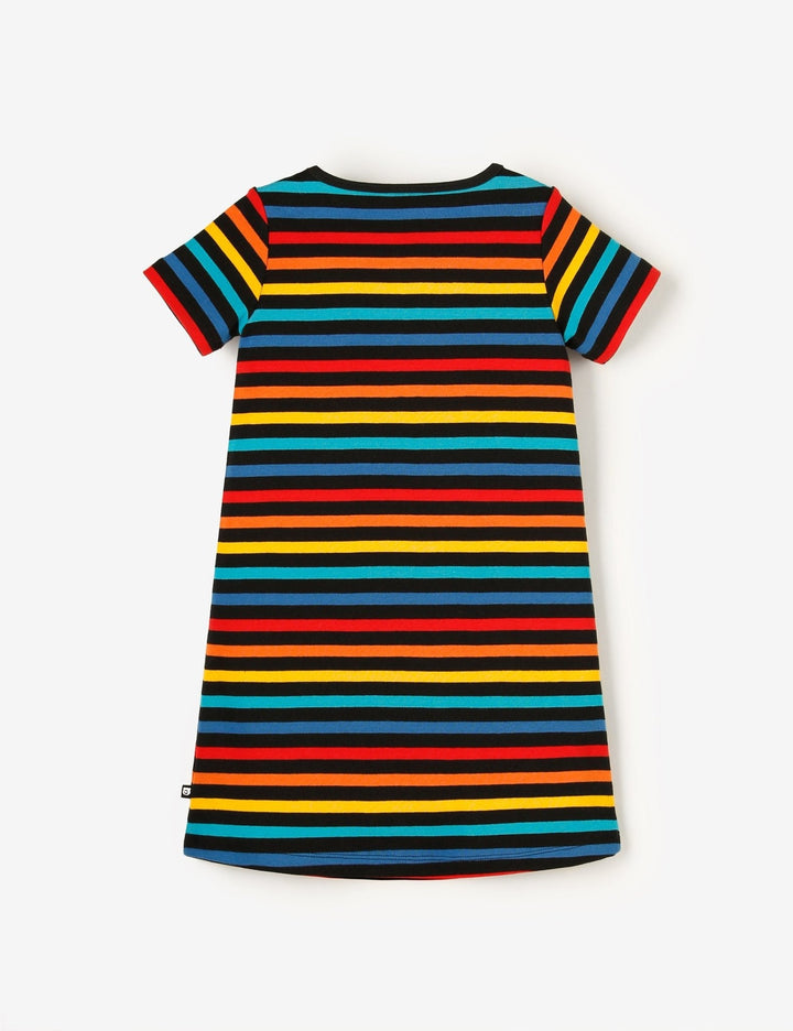Organic Cosy Rib Dress - Black Multistripe