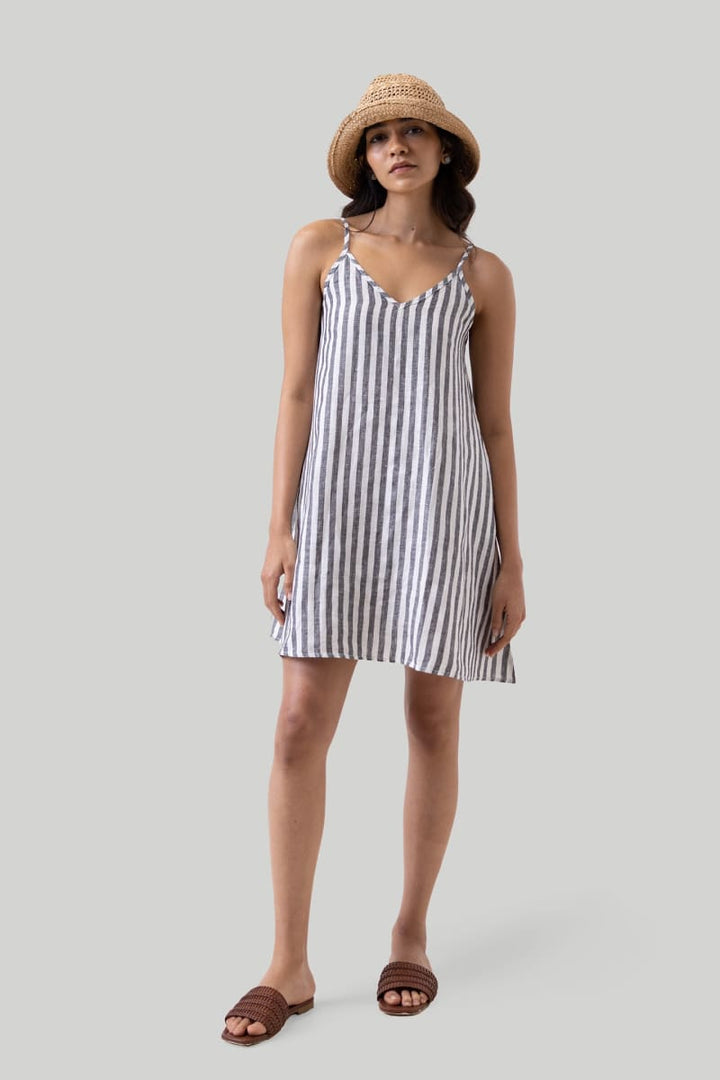 Short Tent Dress - Striped Linen