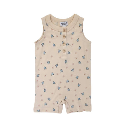 Berry Cute Henley Baby Romper with Floral Print