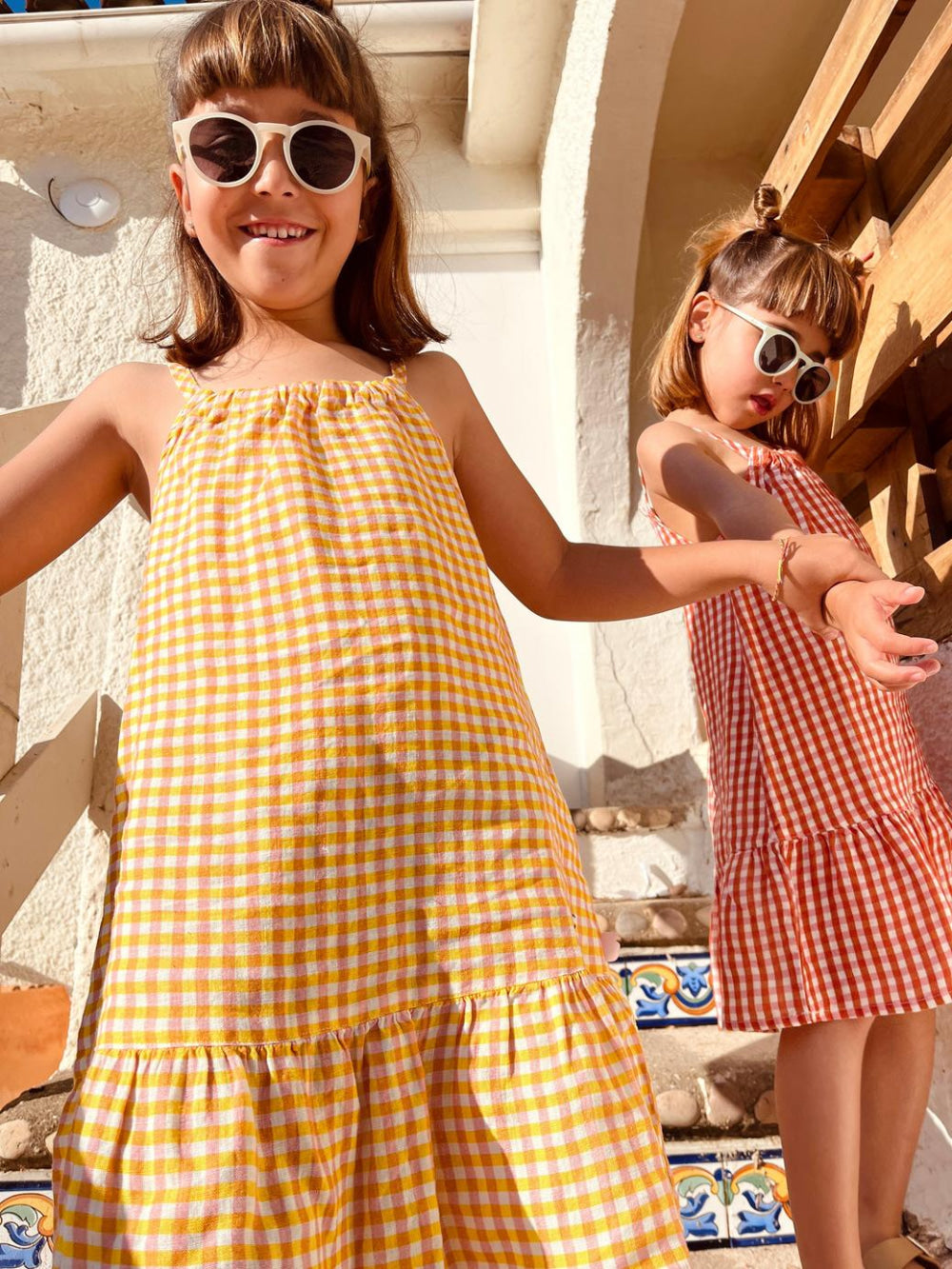 Yellow Gingham Linen Kid Dress - Natural/cyber Yellow - Dresses