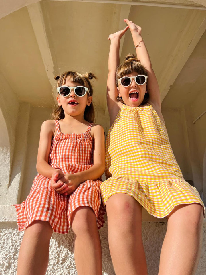 Yellow Gingham Linen Kid Dress - Natural/cyber Yellow - Dresses