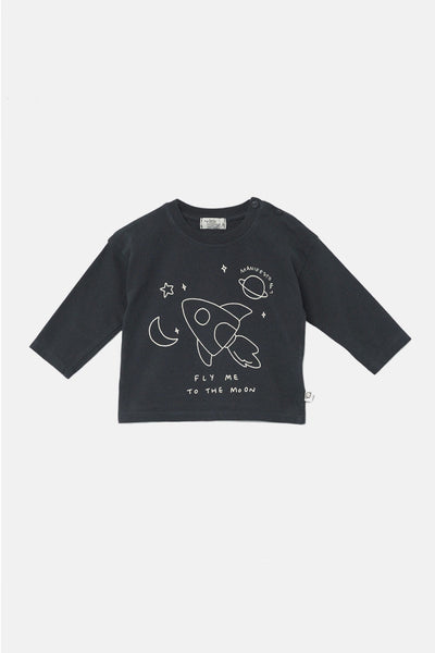 Print Baby T-Shirt Moon - Dark Grey