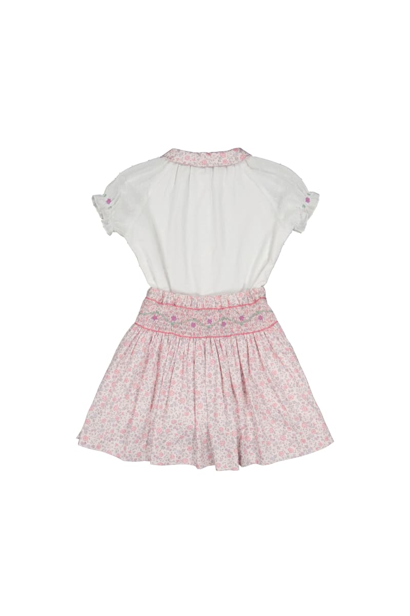 Marie Pink Skirt & Short Sleeve Blouse - Floral