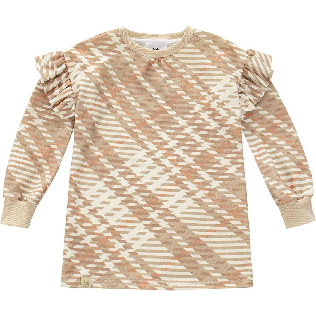 Girls Plaid Ruffle Terry Dress - Beige