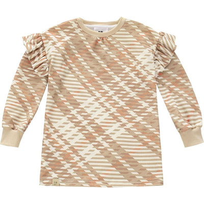 Girls Plaid Ruffle Terry Dress - Beige