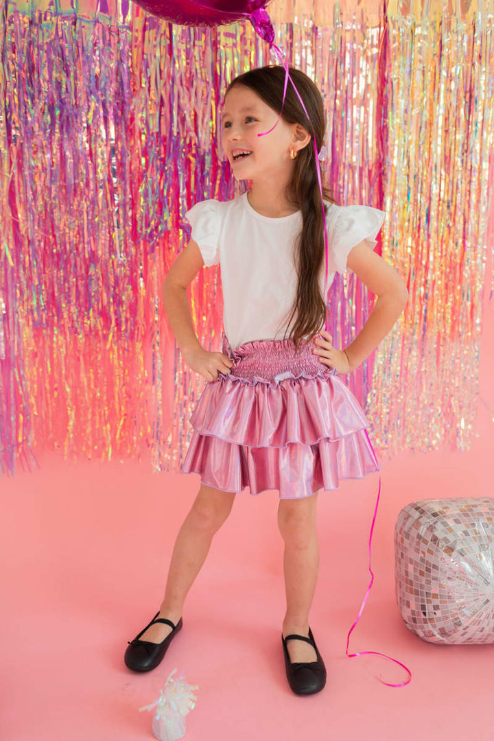 Ruffle Skort - Pink Lamè