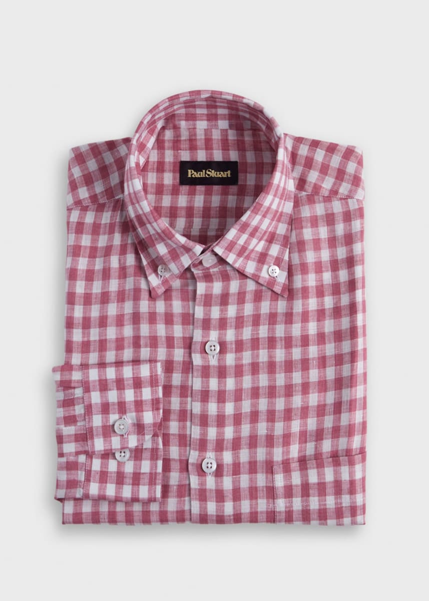 Linen Gingham Sport Shirt - Crimson