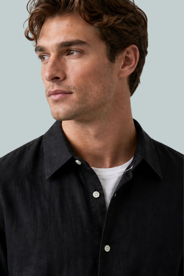 100% Linen Relaxed Shirt - Black