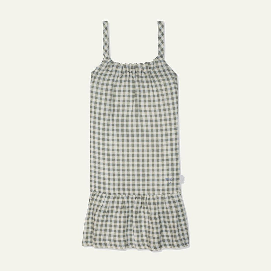Blue Gingham Linen Kid Dress - Natural/faded Denim