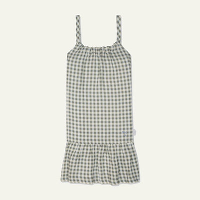 Blue Gingham Linen Kid Dress - Natural/faded Denim