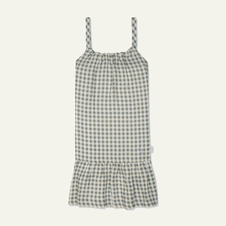 Blue Gingham Linen Kid Dress - Natural/faded Denim