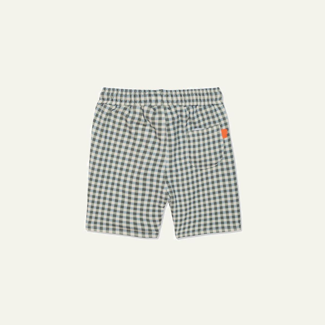 Recycled Cotton Gingham Kid Shorts - Natural/faded Denim