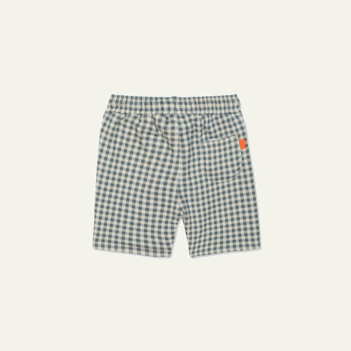 Recycled Cotton Gingham Kid Shorts - Natural/faded Denim