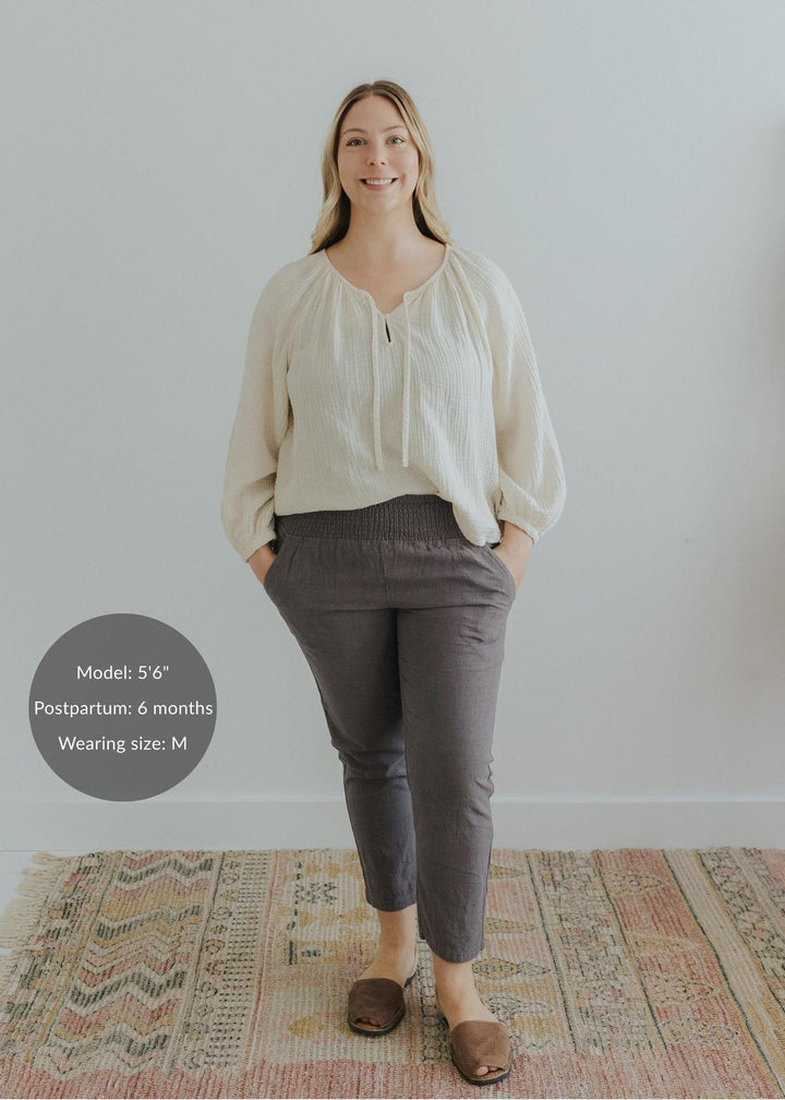 Adult Plus Size Transitional Maternity Smocked Linen Pant - Grey