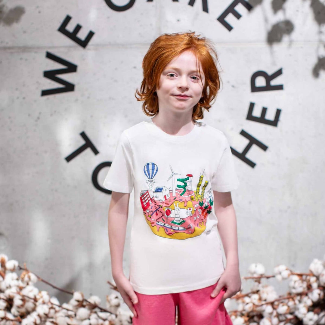 Infographics T-Shirt With Printed Donut For Kids - White