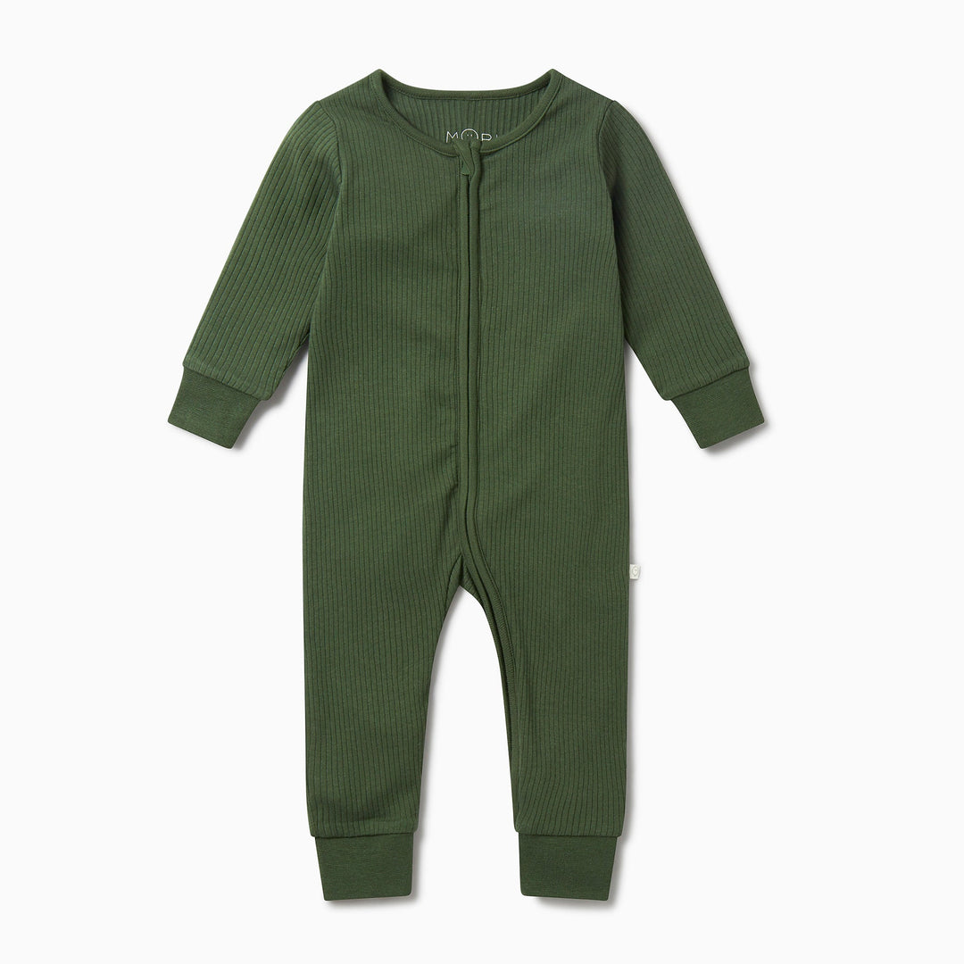 Ribbed One Way Zip-Up Sleepsuit - Pine