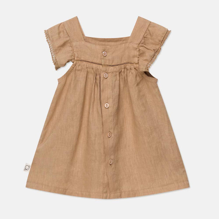 Linen Lace Baby Dress & Ruffle Bloomers - Sand