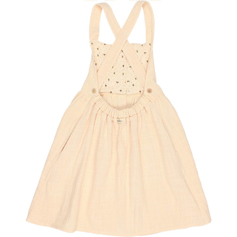 Double Gauze Button Front Cross Back Dungaree Dress - Vanilla