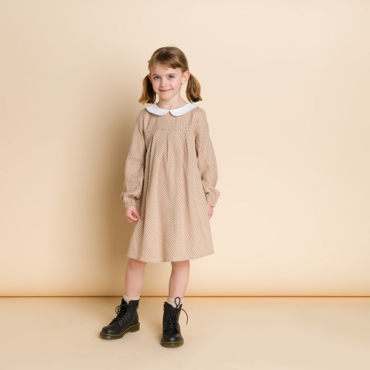 Brook Girls Dress - Beige Country Check