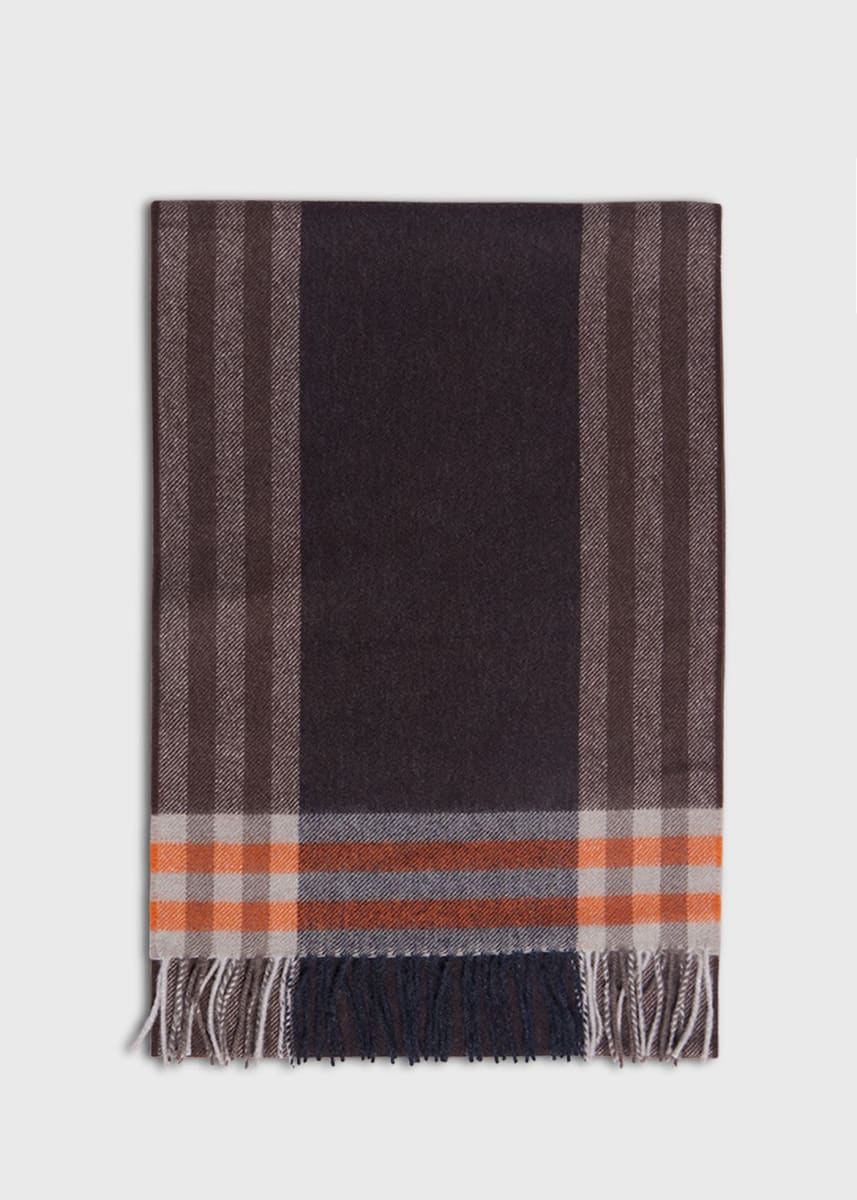 Lambswool & Cashmere Plaid Scarf - Brown