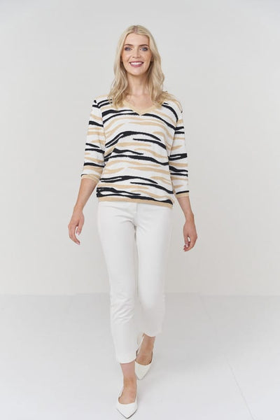 Zoe Textured Stripe Sweater - Optic White